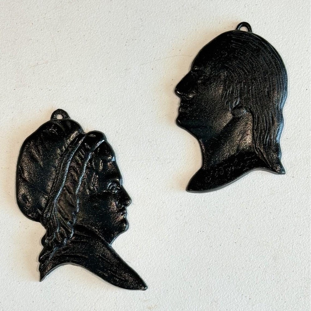 George And Martha Washington Cast Iron Silhouette Wall Plaques Colonial Profile